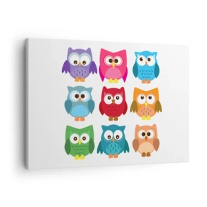 Quadro su tela - Stampe su Tela - Illustrazioni colorate di gufi in stile infantile - 70x50cm - Essere diversi può essere divertente - Decorazione murale moderna per soggiorno e camera da letto ARTTOR
