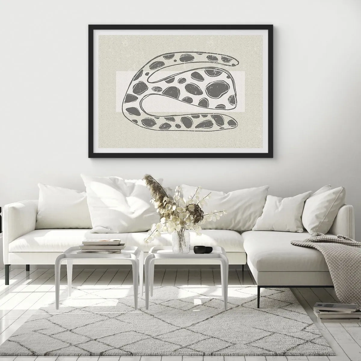 Poster in cornice nera - Motivo organico astratto in tonalità di grigio - 100x70cm - Creatura stranissima - Decorazione murale moderna per soggiorno e camera da letto ARTTOR