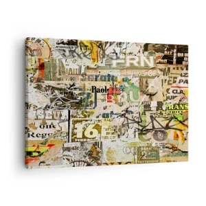 Quadro su tela - Stampe su Tela - Un collage di frammenti di giornali e manifesti in stile artistico. - 70x50cm - Qualcosa sta succedendo… - Decorazione murale moderna per soggiorno e camera da letto ARTTOR