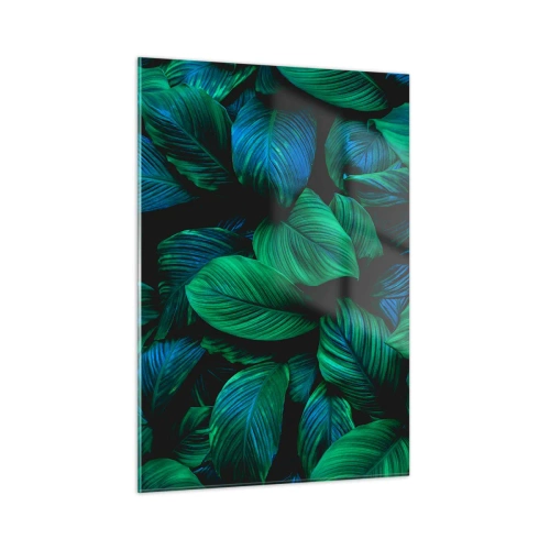 Quadro su vetro - Primo piano delle foglie in intense tonalità di verde - 50x70cm - Nella folla verde - Decorazione murale moderna per soggiorno e camera da letto ARTTOR
