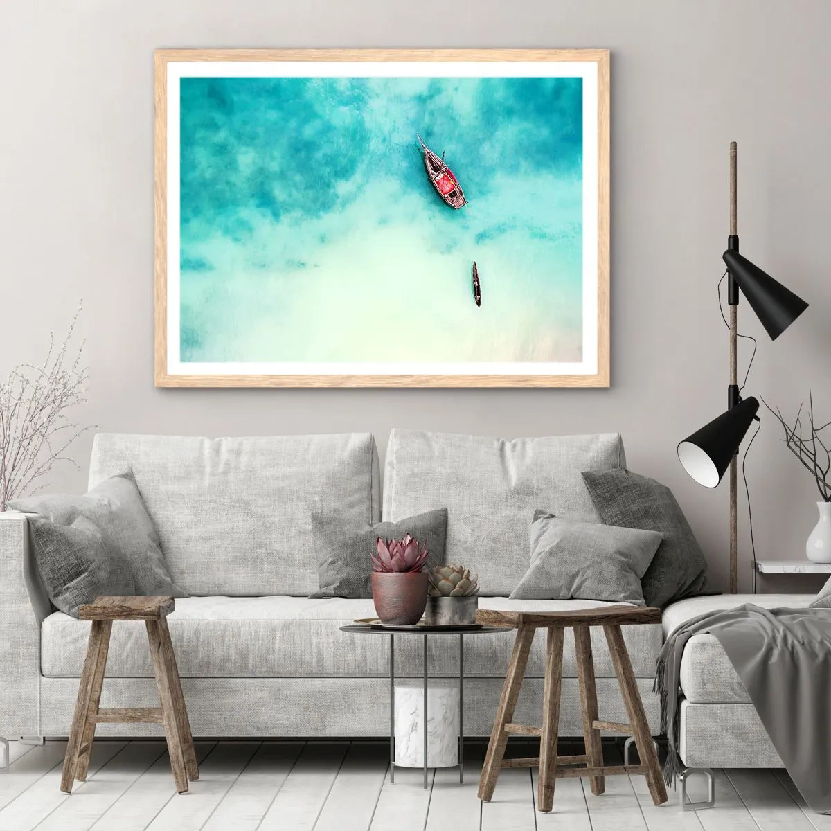 Poster in cornice rovere chiaro - Nelle spiagge di Zanzibar, quando c'è troppa acqua... - 50x40 cm