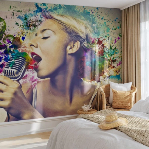 Fotomurali Premium Sand - Dipingere il mondo con la voce - Donna, Musica, 3D - 300x210 cm