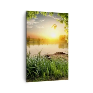 Quadro su tela - Stampe su Tela - Paesaggio verde con un lago al tramonto - 80x120cm - Paesaggio incorniciato di verde - Decorazione murale moderna per soggiorno e camera da letto ARTTOR
