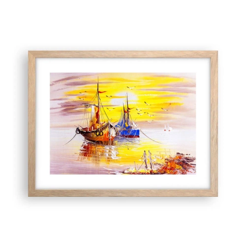 Poster in cornice rovere chiaro - Meritato riposo nel porto - 40x30 cm