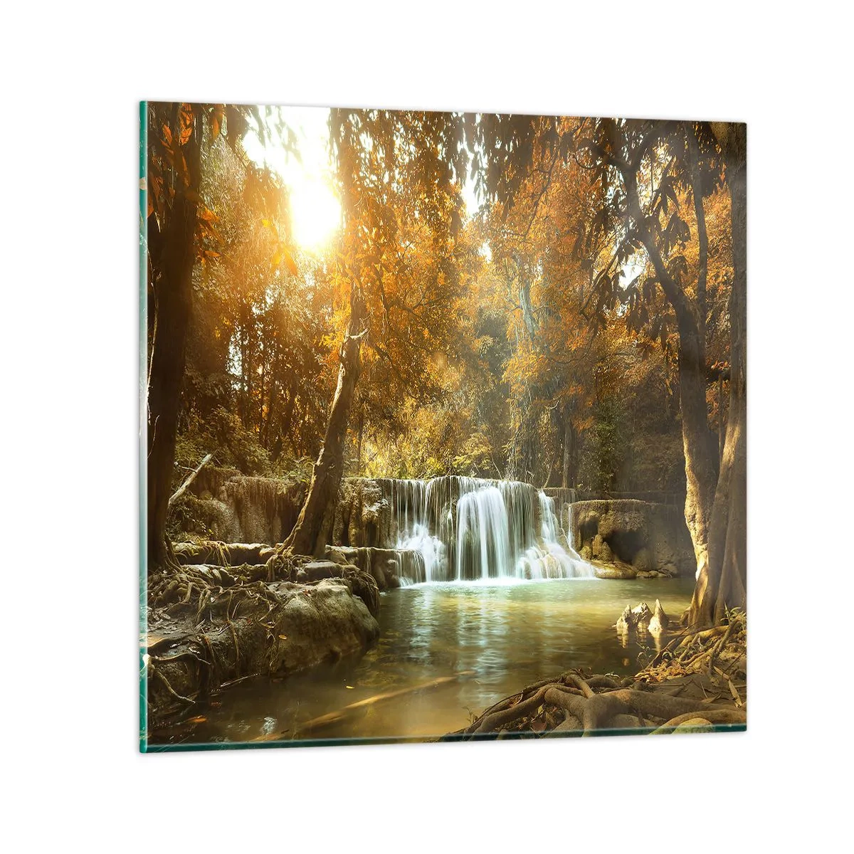 Quadro su vetro - Cascata nel parco - 40x40 cm