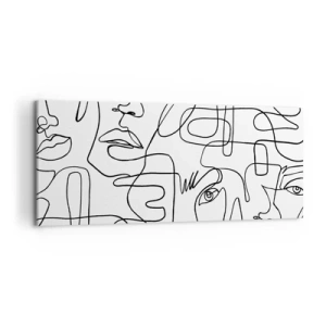 Quadro su tela - Stampe su Tela - Un disegno minimalista di un viso con linee su uno sfondo chiaro. - 120x50cm - Emozioni intrecciate - Decorazione murale moderna per soggiorno e camera da letto ARTTOR