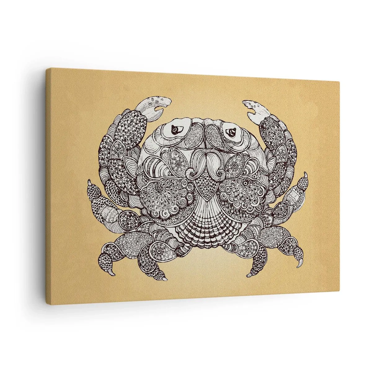 Quadro su tela - Stampe su Tela - Disegno decorativo di un granchio su sfondo dorato - 70x50cm - I racconti del granchio - Decorazione murale moderna per soggiorno e camera da letto ARTTOR