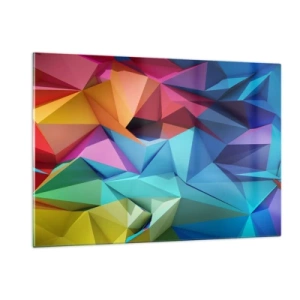Quadro su vetro - Composizione geometrica in tonalità intense e multicolori - 120x80cm - Origami arcobaleno - Decorazione murale moderna per soggiorno e camera da letto ARTTOR