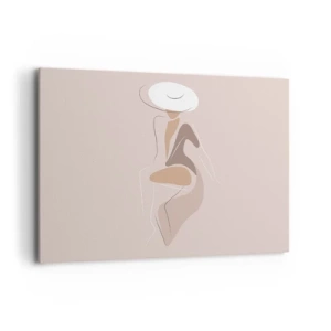 Quadro su tela - Stampe su Tela - Silhouette minimalista di una donna con un cappello - 120x80cm - Essere una dama - Decorazione murale moderna per soggiorno e camera da letto ARTTOR