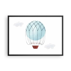 Poster in cornice nera - Un palloncino dipinto a mano su uno sfondo di nuvole delicate. - 70x50cm - In mezzo alle nuvole - Decorazione murale moderna per soggiorno e camera da letto ARTTOR
