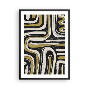 Poster in cornice nera - Astrazione geometrica in nero, beige e oro - 50x70cm - Composizione: strade e vicoli - Decorazione murale moderna per soggiorno e camera da letto ARTTOR