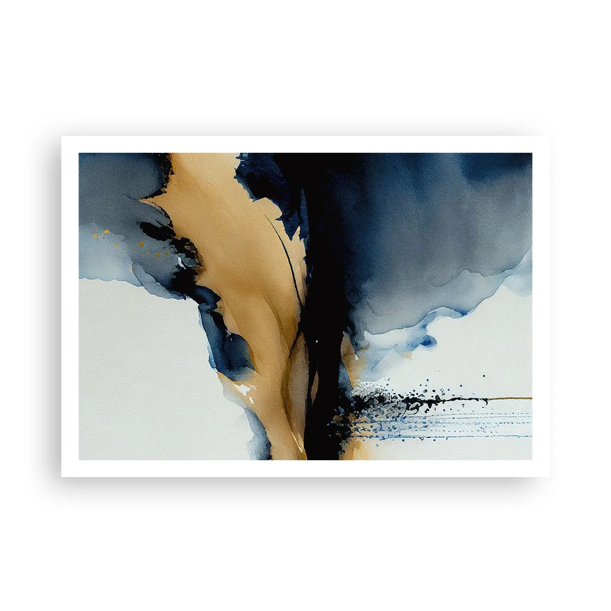 Poster - Una composizione astratta nei toni del blu navy e dell'oro - 100x70cm - Dietro la cortina - Decorazione murale moderna per soggiorno e camera da letto ARTTOR
