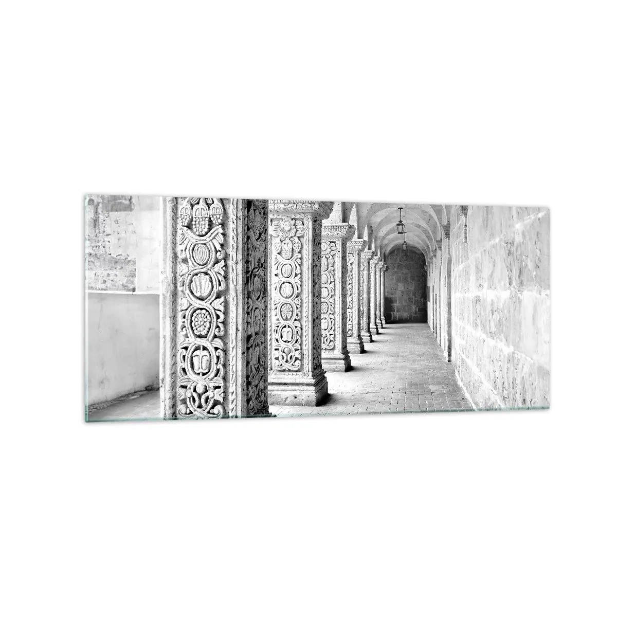 Quadro su vetro - Colonne storiche in uno scatto monocromatico - 120x50cm - Dove porterà? - Decorazione murale moderna per soggiorno e camera da letto ARTTOR