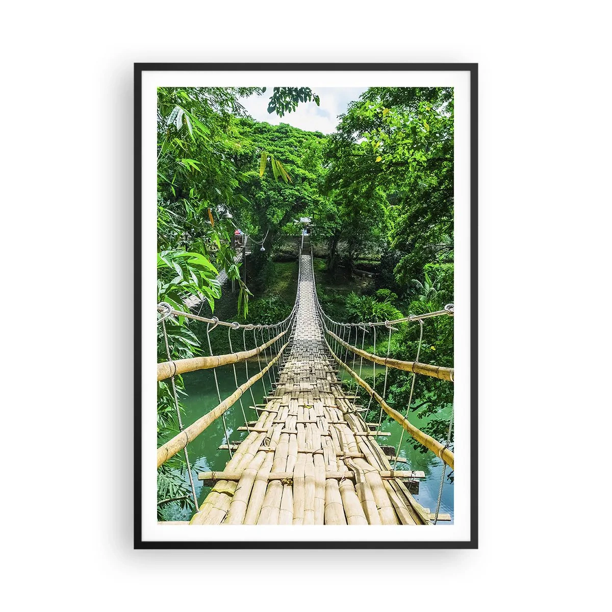Poster in cornice nera - Ponte sospeso sopra il verde - 70x100 cm