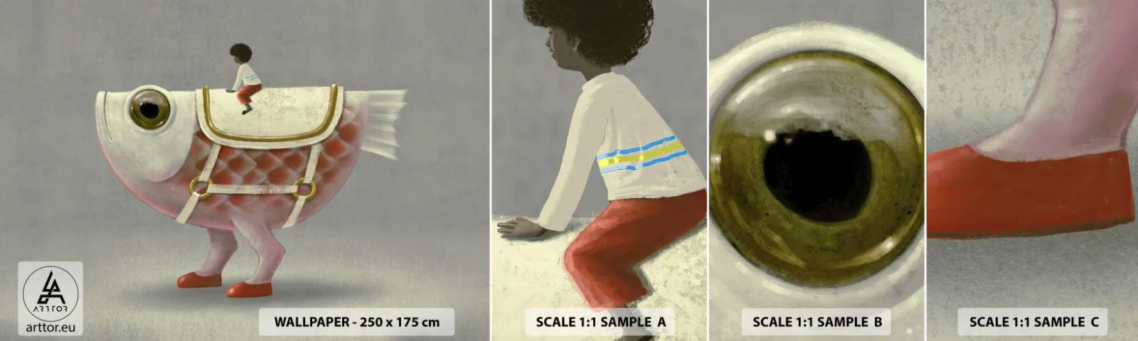 Campione Di Fotomurale Standard Eco - Il cavaliere del pesce - Astrazione, Pescare, Per bambini - 100x30 cm