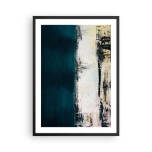 Poster in cornice nera - Composizione astratta nei toni del blu navy e del beige - 50x70cm - Composizione orizzontale - Decorazione murale moderna per soggiorno e camera da letto ARTTOR
