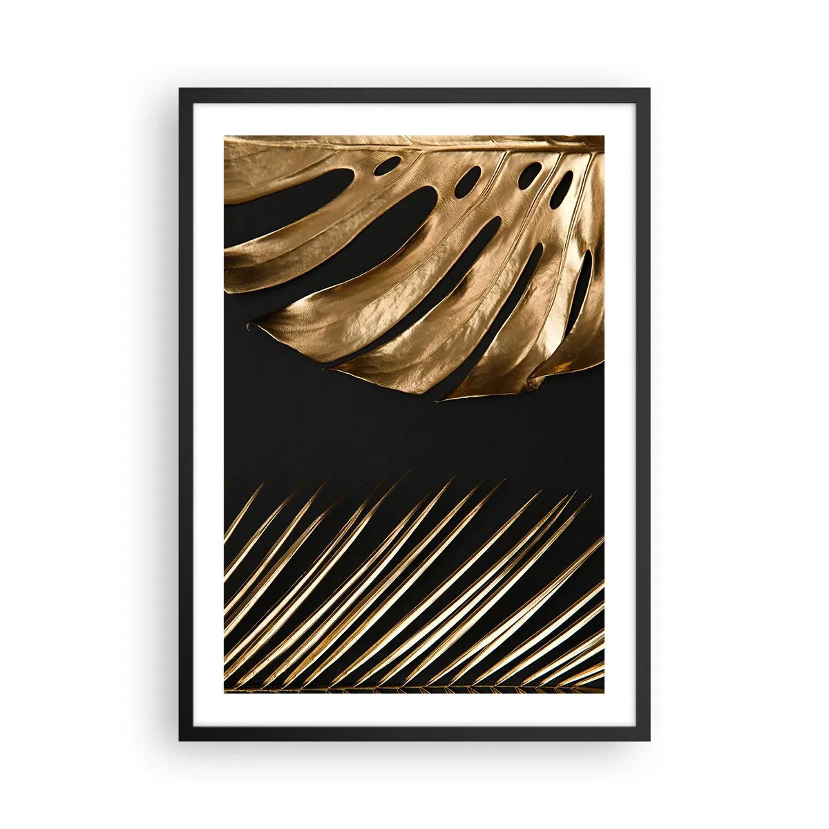 Poster in cornice nera - Foglie d'oro su sfondo nero in uno stile elegante - 50x70cm - Diverse, ma ugualmente care - Decorazione murale moderna per soggiorno e camera da letto ARTTOR