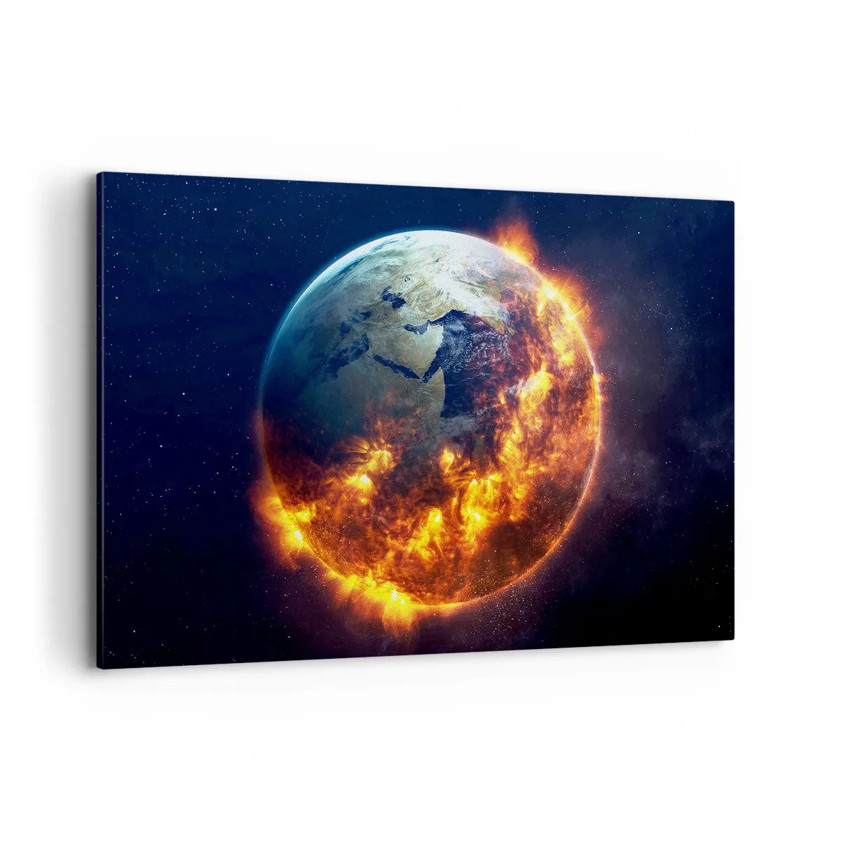Quadro su tela - Stampe su Tela - Il pianeta Terra in fiamme nello spazio - 120x80cm - Le fiamme dell'apocalisse - Decorazione murale moderna per soggiorno e camera da letto ARTTOR