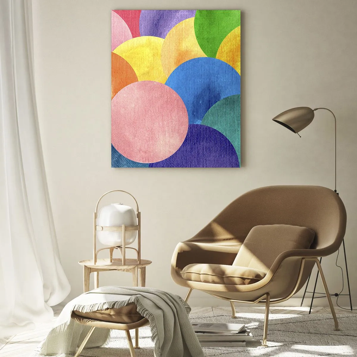 Quadro su vetro - Cerchi colorati in stile acquerello - 80x120cm - Pieno di vita originale - Decorazione murale moderna per soggiorno e camera da letto ARTTOR