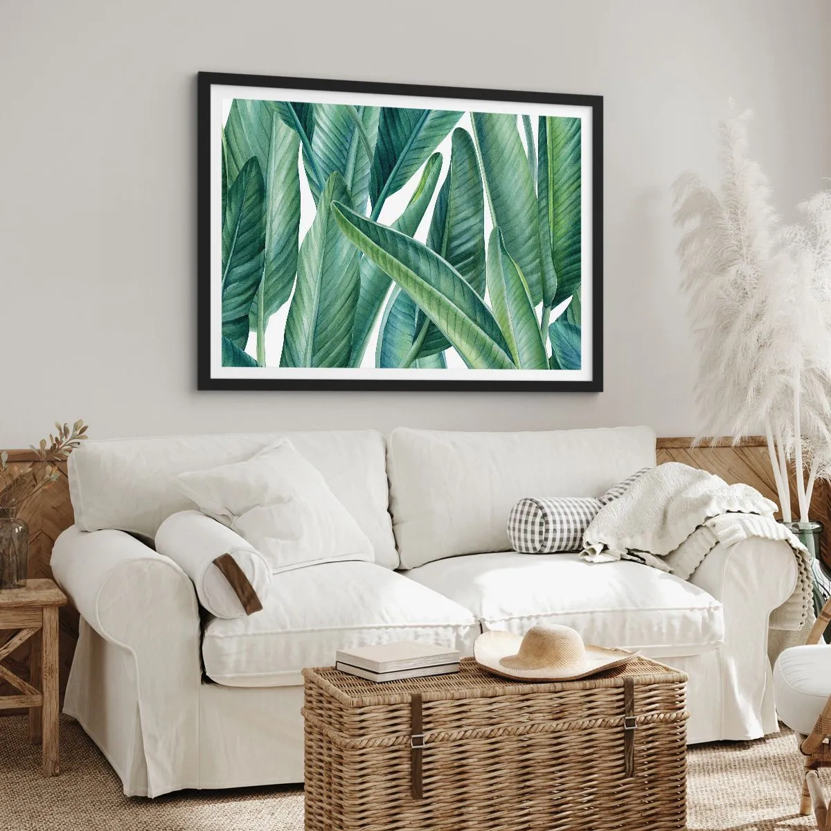 Poster in cornice nera - Foglie verdi in stile minimalista e botanico - 70x50cm - Il verde in sé - Decorazione murale moderna per soggiorno e camera da letto ARTTOR
