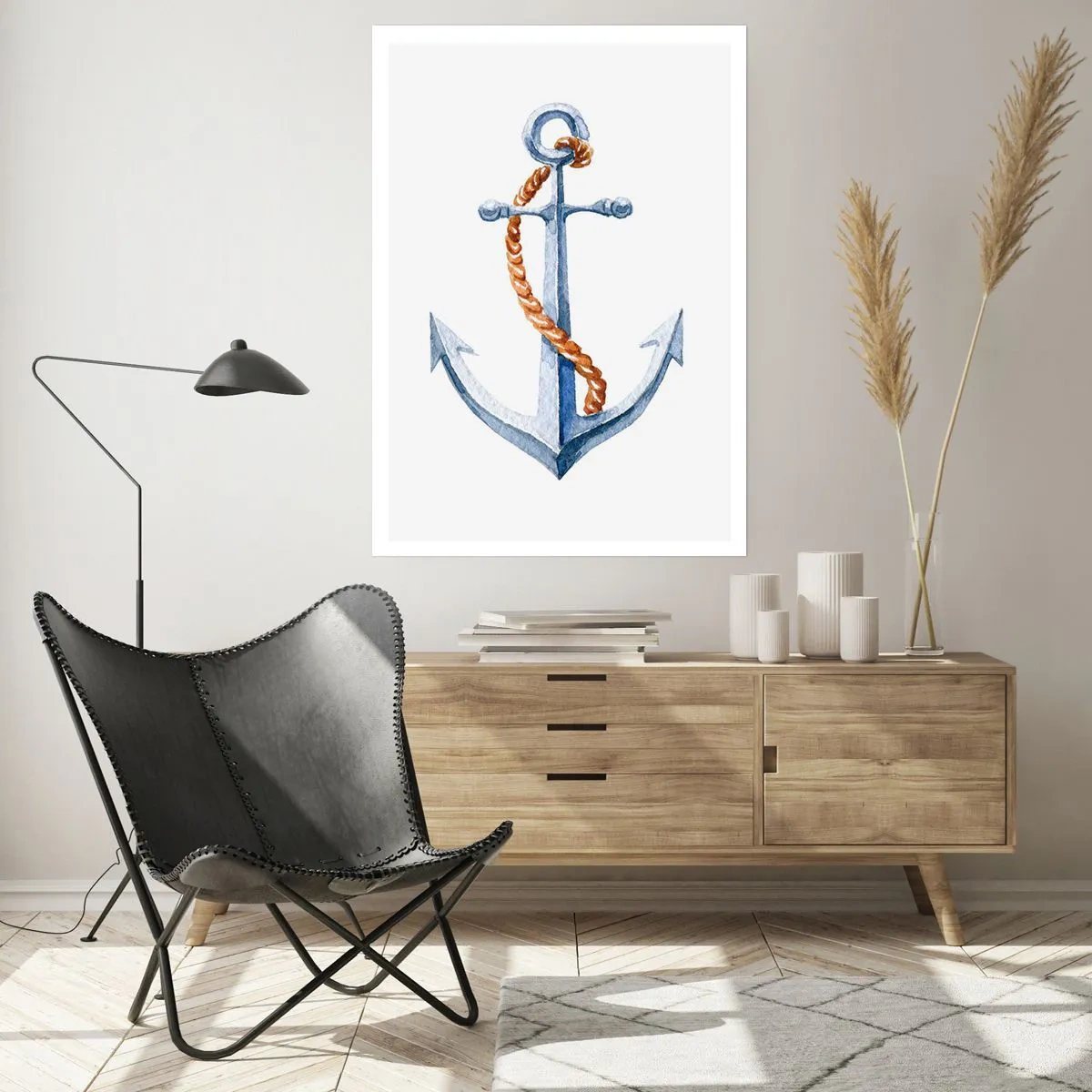 Poster - Ancora con corda in stile acquerello - 50x70cm - Benvenuta avventura! - Decorazione murale moderna per soggiorno e camera da letto ARTTOR
