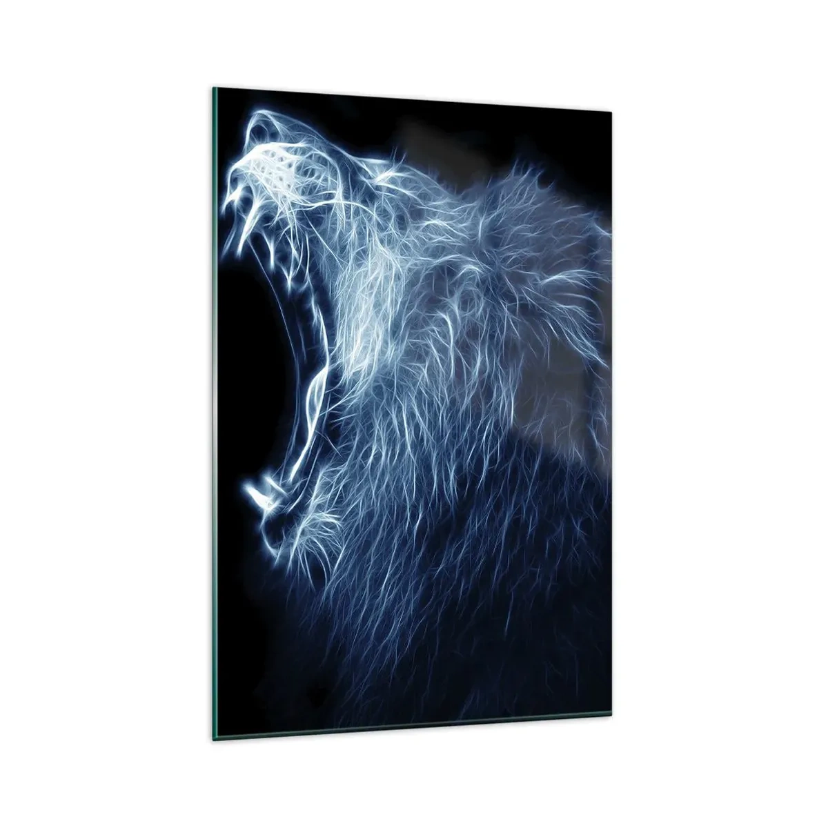 Quadro su vetro - Un sorprendente volto di un leone in stile neon - 80x120cm - La rabbia infuocata del re - Decorazione murale moderna per soggiorno e camera da letto ARTTOR