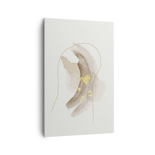 Quadro su tela - Stampe su Tela - Una composizione astratta nei toni del beige e dell'oro. - 80x120cm - Incontro nello spazio - Decorazione murale moderna per soggiorno e camera da letto ARTTOR
