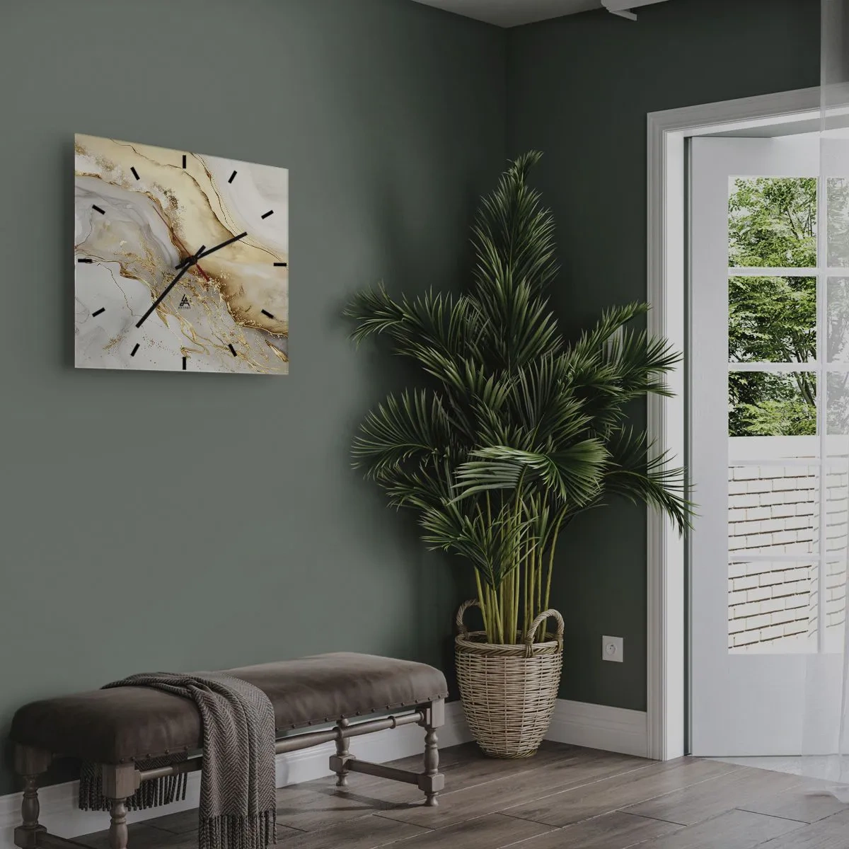 Orologio da parete - Orologio in Vetro - Motivi astratti in oro e marmo su uno sfondo chiaro - 30x30cm - Astrazione: bellezza e bontà - Decorazione murale moderna per soggiorno e camera da letto ARTTOR