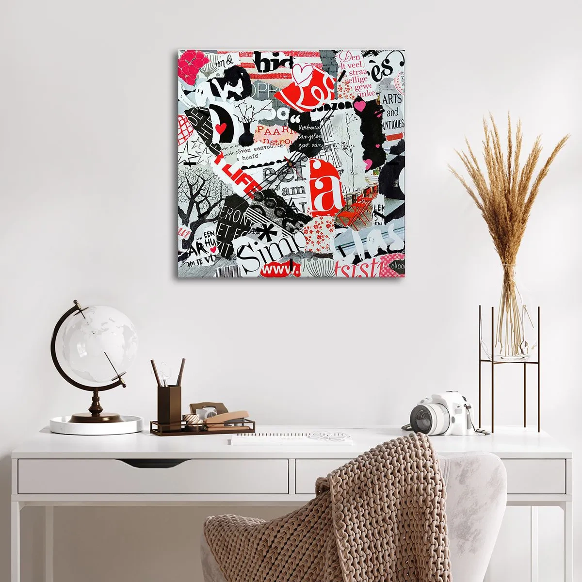 Orologio da parete - Orologio in Vetro - Collage hipster - 40x40 cm