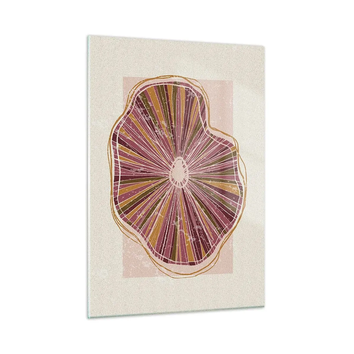 Quadro su vetro - Una forma organica radiosa nelle tonalità del rosa e del marrone - 50x70cm - Astrazione raggiante - Decorazione murale moderna per soggiorno e camera da letto ARTTOR