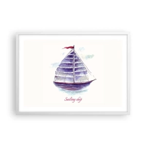 Poster in cornice bianca - Gonfie vele e mare calmo - 70x50 cm