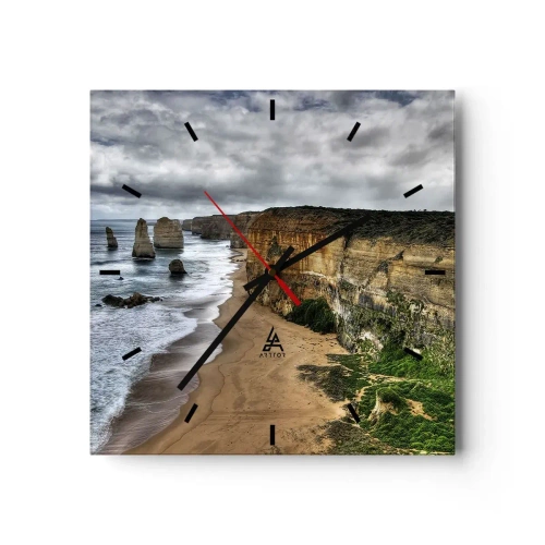 Orologio da parete - Orologio in Vetro - Costa rocciosa con spiaggia e formazioni rocciose - 30x30cm - Bellezza selvatica - Decorazione murale moderna per soggiorno e camera da letto ARTTOR