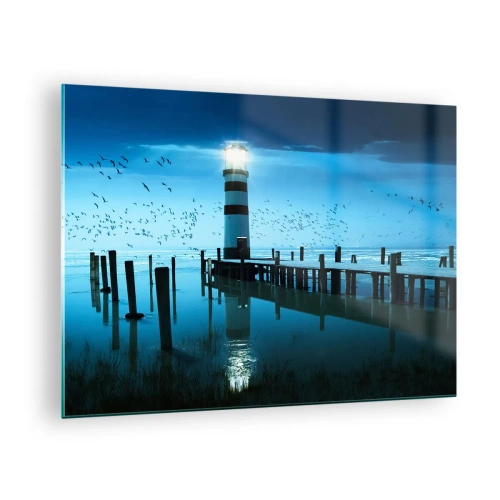 Quadro su vetro - Un faro circondato da acque calme e uccelli - 70x50cm - E passa la paura del buio - Decorazione murale moderna per soggiorno e camera da letto ARTTOR