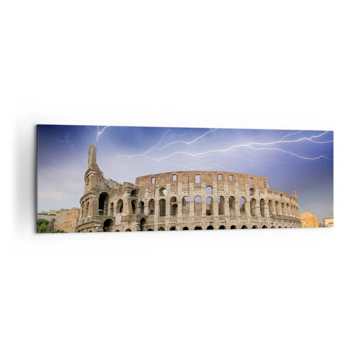 Quadro su tela - Stampe su Tela - Il Colosseo a Roma illuminato dai fulmini - 160x50cm - Arena di combattimenti - Decorazione murale moderna per soggiorno e camera da letto ARTTOR
