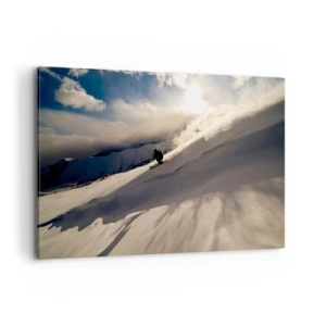 Quadro su tela - Stampe su Tela - Uno sciatore su un pendio circondato da montagne e neve - 120x80cm - Sfida dei monti accettata - Decorazione murale moderna per soggiorno e camera da letto ARTTOR
