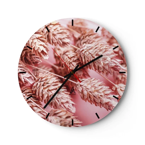 Orologio da parete - Orologio in Vetro - Primo piano di pannocchie rosa su sfondo pastello - 30x30cm - Cascata di fiori in rosa - Decorazione murale moderna per soggiorno, cucina e camera da letto ARTTOR