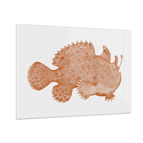 Quadro su vetro - Un disegno arrugginito di un pesce di profondità realizzato utilizzando la tecnica dei punti - 100x70cm - È davvero un pesce - Decorazione murale moderna per soggiorno e camera da letto ARTTOR