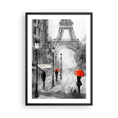 Poster in cornice nera - Torre Eiffel bianca e nera con ombrelli rossi sotto la pioggia - 50x70cm - Tutte le strade portano da lei - Decorazione murale moderna per soggiorno e camera da letto ARTTOR