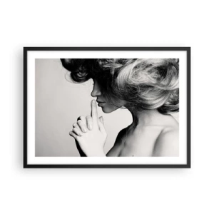 Poster in cornice nera - Profilo in bianco e nero di una donna che fa un gesto di silenzio - 70x50cm - Ascoltando se stessa - Decorazione murale moderna per soggiorno e camera da letto ARTTOR