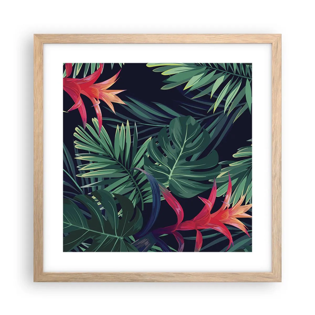 Poster in cornice rovere chiaro - Fiammante nel verde - 40x40 cm