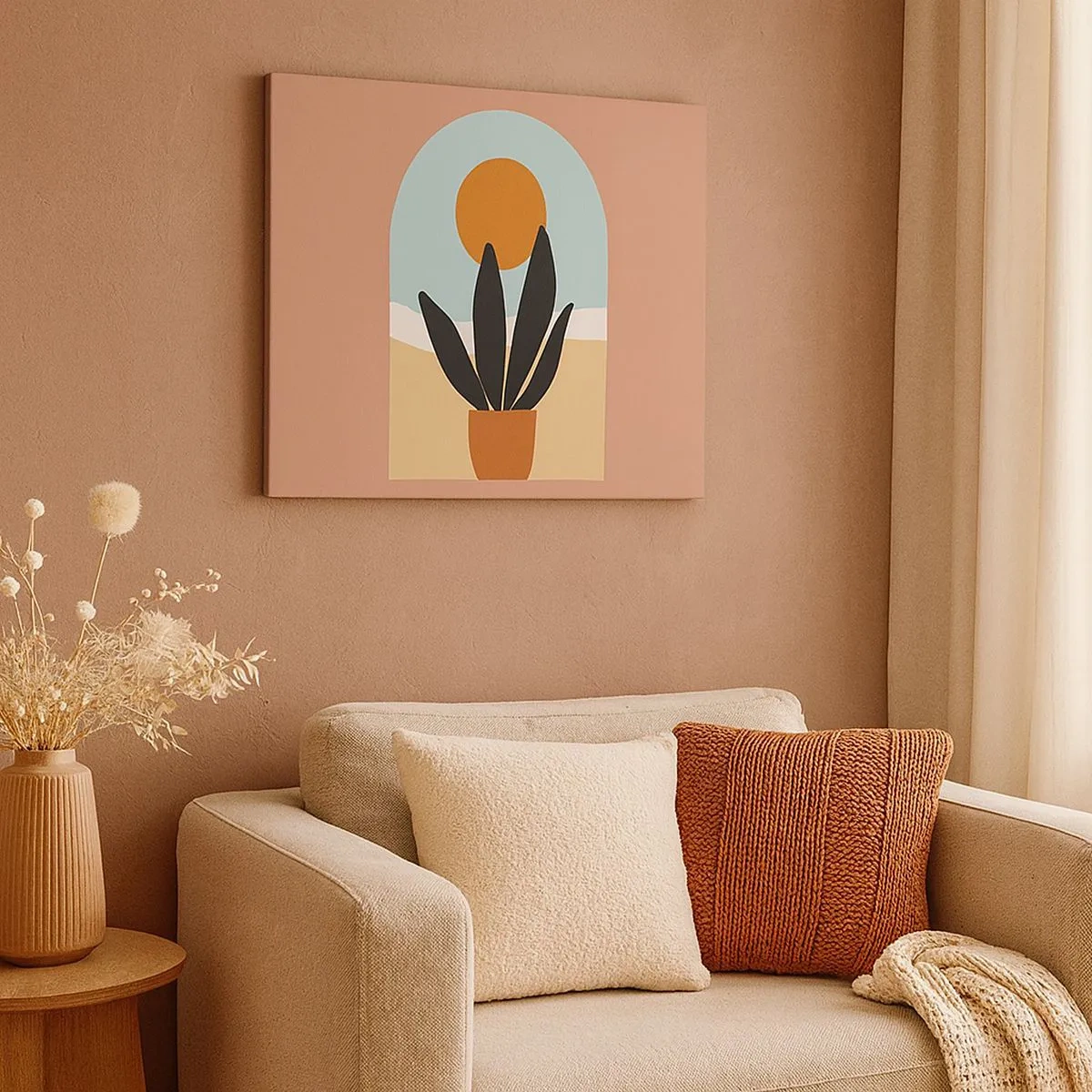 Quadro su tela - Stampe su Tela - Una pianta nera in un vaso contro il sole - 70x50cm - Piccole gioie - Decorazione murale moderna per soggiorno e camera da letto ARTTOR