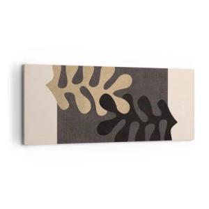 Quadro su tela - Stampe su Tela - Foglie astratte in nero e beige su uno sfondo rettangolare - 120x50cm - Assenza e completamento - Decorazione murale moderna per soggiorno e camera da letto ARTTOR