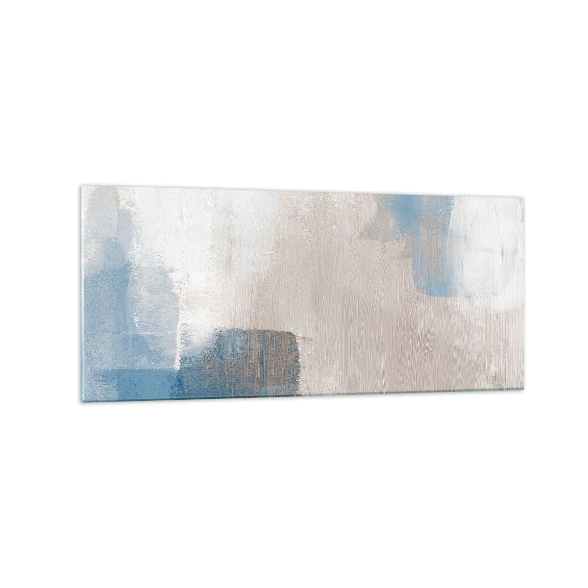 Quadro su vetro - Forme astratte nei toni del blu e del beige - 120x50cm - Astrazione rosa coperta dal blu - Decorazione murale moderna per soggiorno e camera da letto ARTTOR