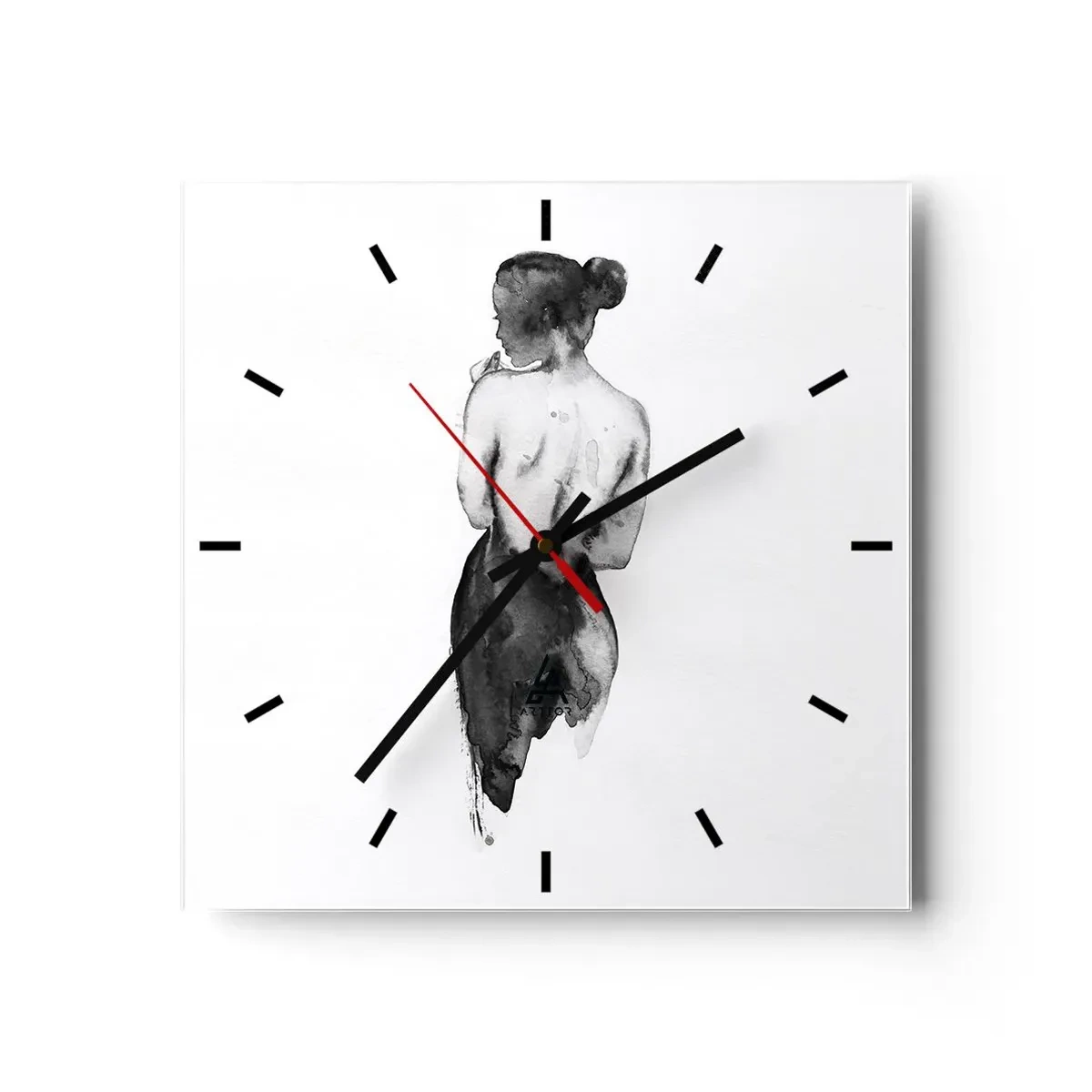 Orologio da parete - Orologio in Vetro - La figura di una donna catturata in un delicato acquerello - 30x30cm - Accanto a lei il mondo scompare - Decorazione murale moderna per soggiorno e camera da letto ARTTOR