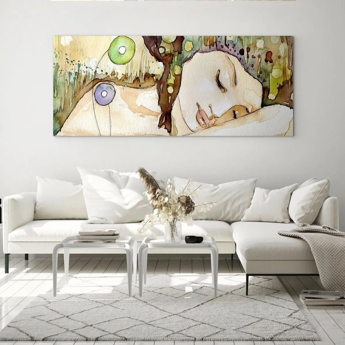 Quadro su vetro - Sogno smeraldo e viola - 90x30 cm
