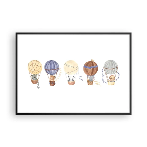 Poster in cornice nera - Simpatici animali in palloncini su sfondo bianco - 100x70cm - Amici in viaggio - Decorazione murale moderna per soggiorno e camera da letto ARTTOR