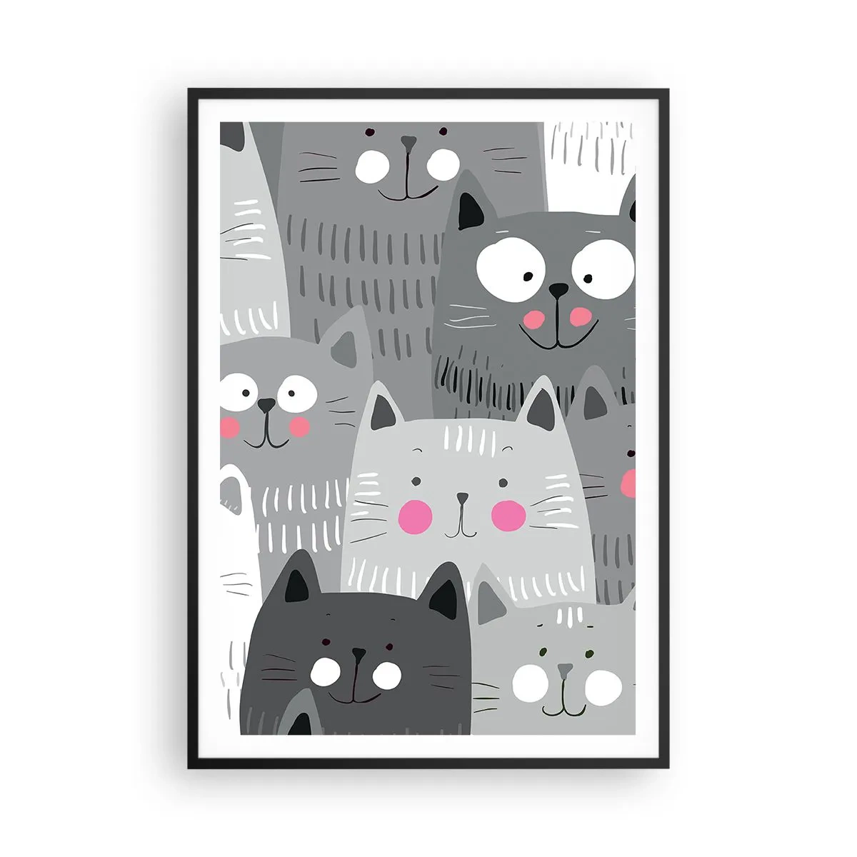 Poster in cornice nera - Il mondo dei gatti - 70x100 cm