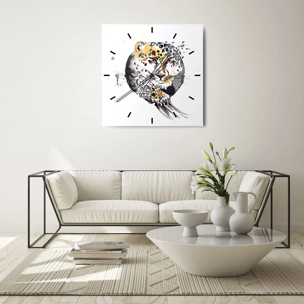 Orologio da parete - Orologio in Vetro - Dipinto artistico ad acquerello con motivo ghepardo - 30x30cm - Bellezza predatrice - Decorazione murale moderna per soggiorno e camera da letto ARTTOR