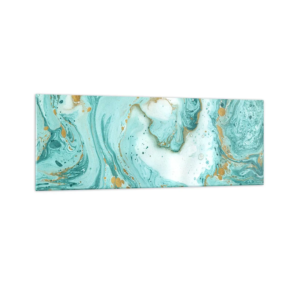 Quadro su vetro - Marmo turchese con accenti dorati in una composizione astratta - 140x50cm - La grande onda del periodo Edo - Decorazione murale moderna per soggiorno e camera da letto ARTTOR