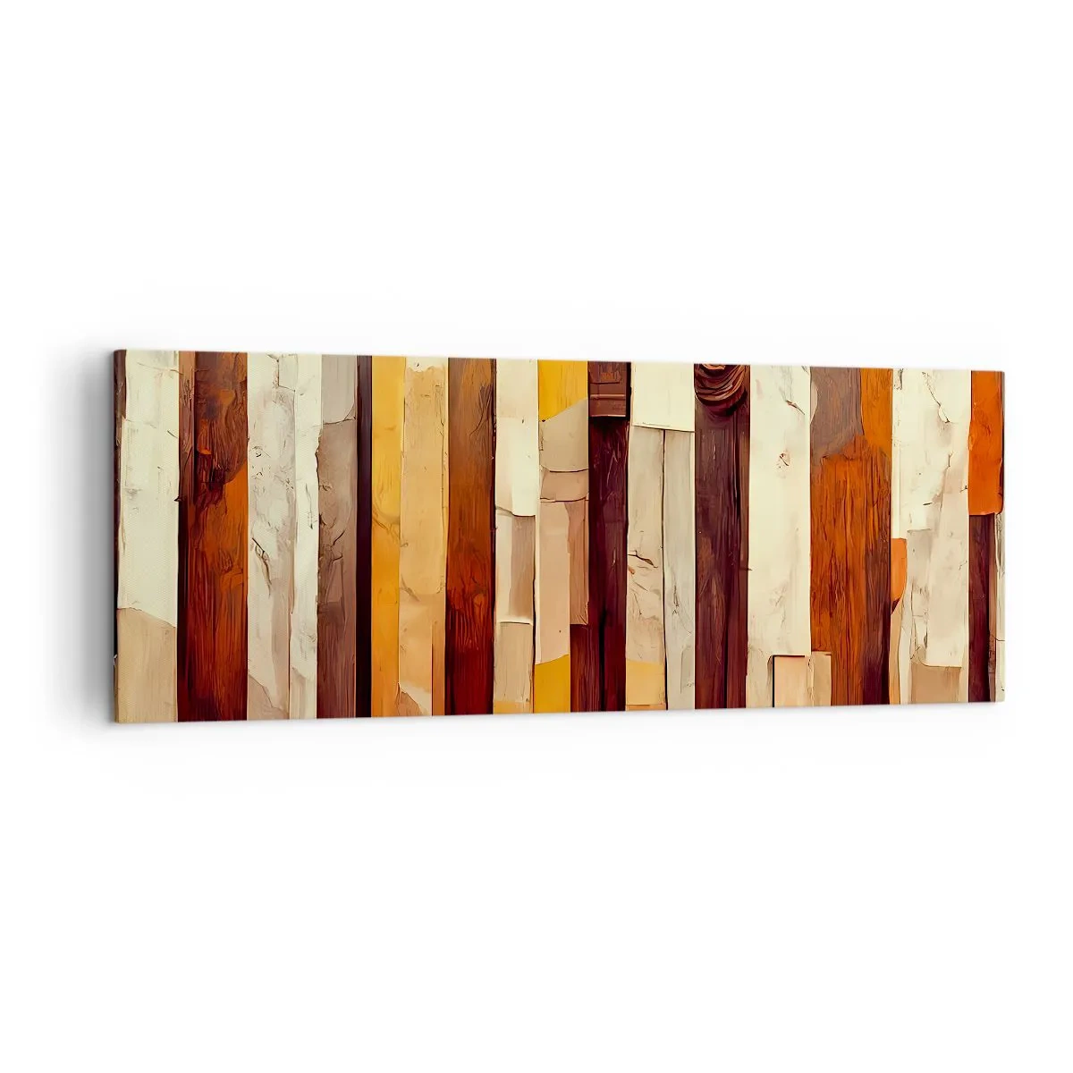 Quadro su tela - Stampe su Tela - Composizione geometrica nei toni del legno e dell'oro - 140x50cm - L'inno dei legni boschivi - Decorazione murale moderna per soggiorno e camera da letto ARTTOR